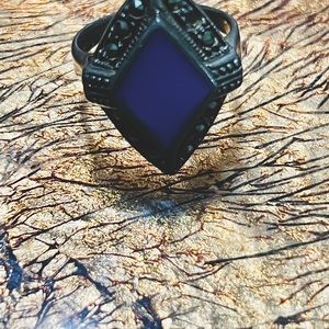 Vintage Art Deco Blue Porcelain Stone Ring